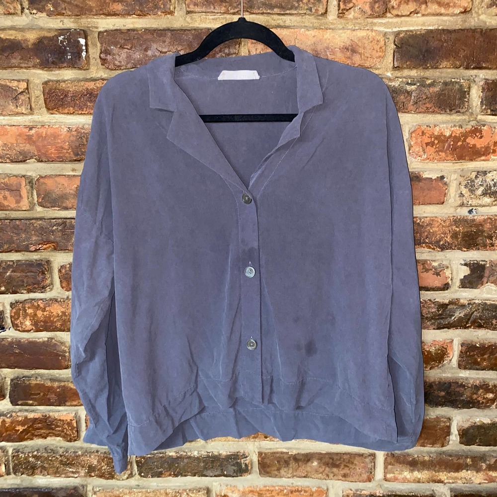 Everlane Gray Silk Long Sleeve Button Down Shirt Women's Size Large